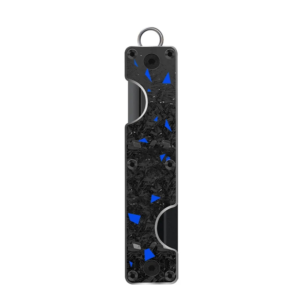 Carbon colored key holder with blue accents and keyring on white background.