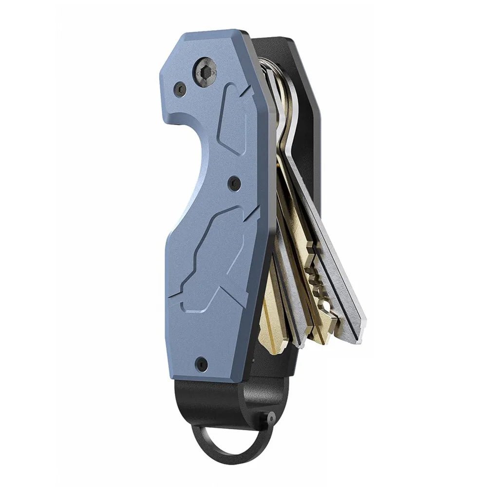 Key organizer with multiple keys on a white background.