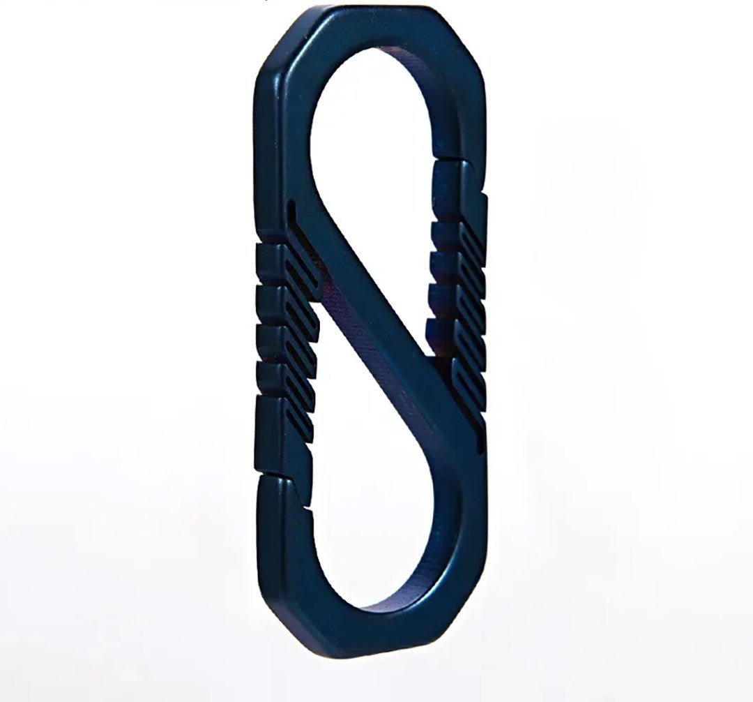 Blue carabiner on a white background