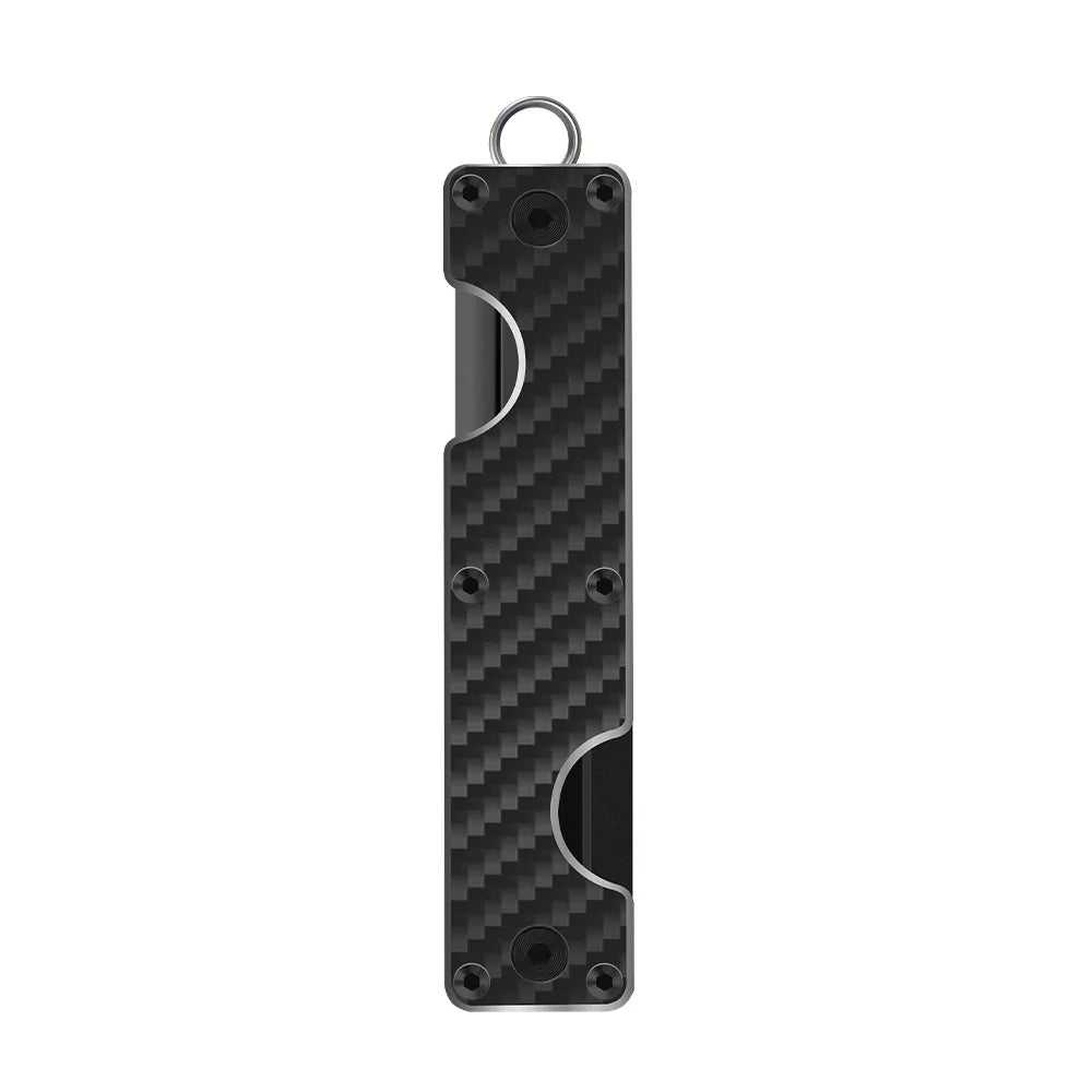 Carbon Fiber colored key holder with key ring on white background.