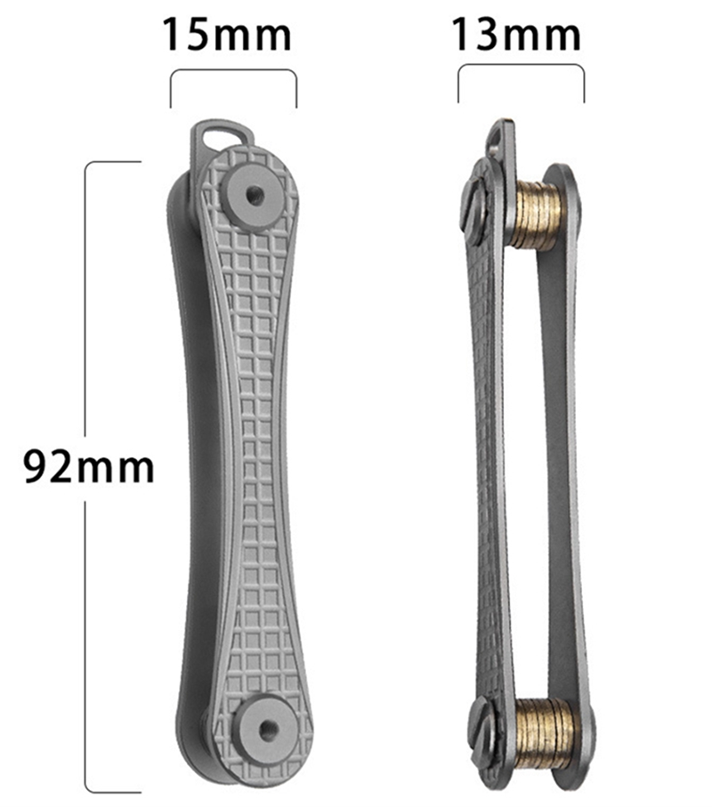 Two metallic Key holders with measurement on a white background.
