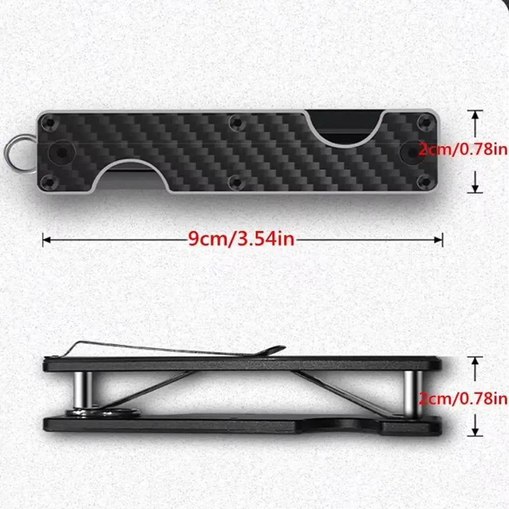 Carbon fiber key holder with dimensions labeled on a white background