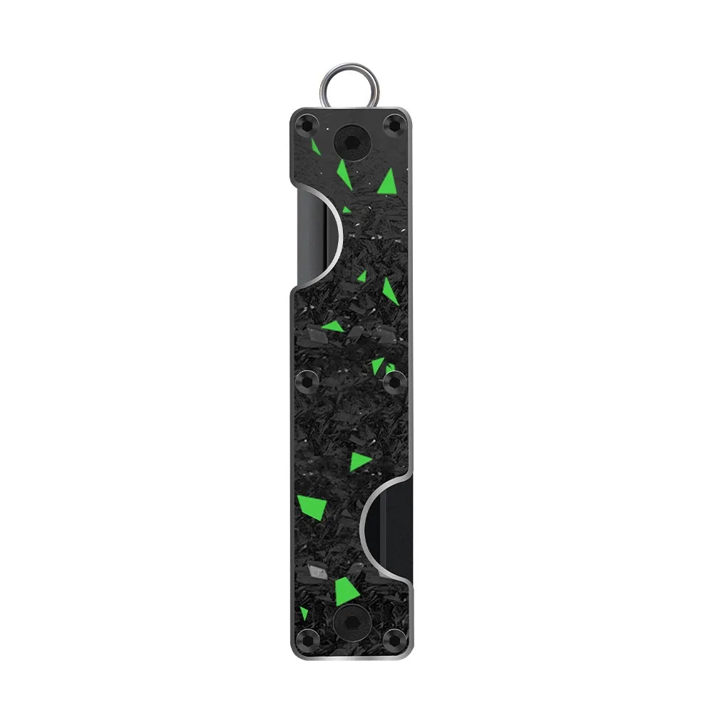 Carbon keychain key holder with green accents on a white background