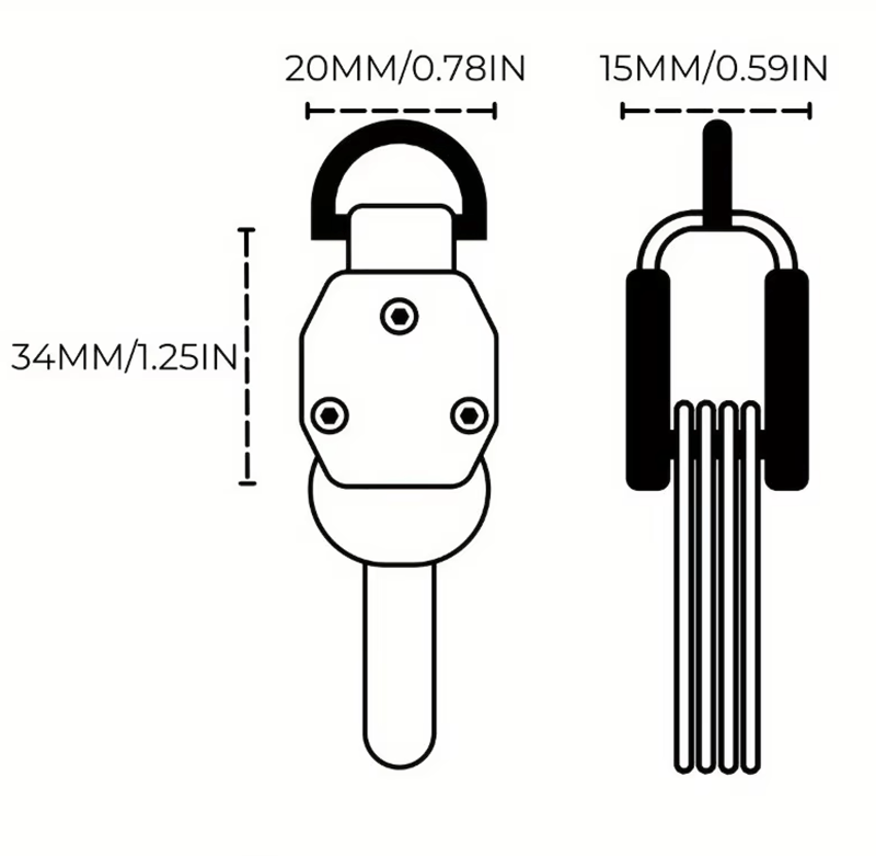 Technical drawing of a lock mechanism with dimensions labeled