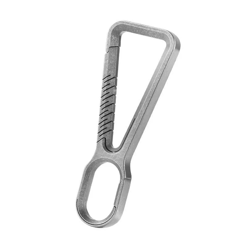 Textured surface titanium carabiner close-up