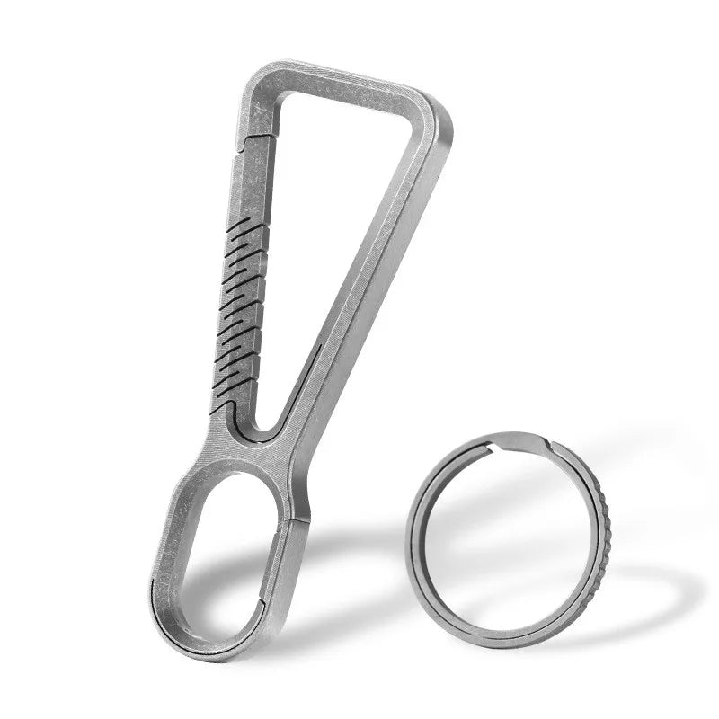 Rough matte titanium carabiner with titanium key ring