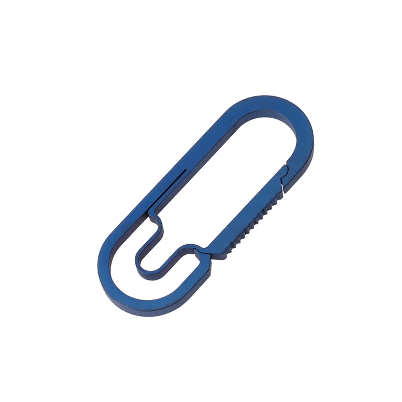 Blue titanium alloy carabiner with textured grip - KeyCarabiner EDC.