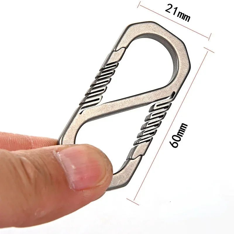 S-shaped titanium carabiner with size dimensions 60 mm × 21 mm