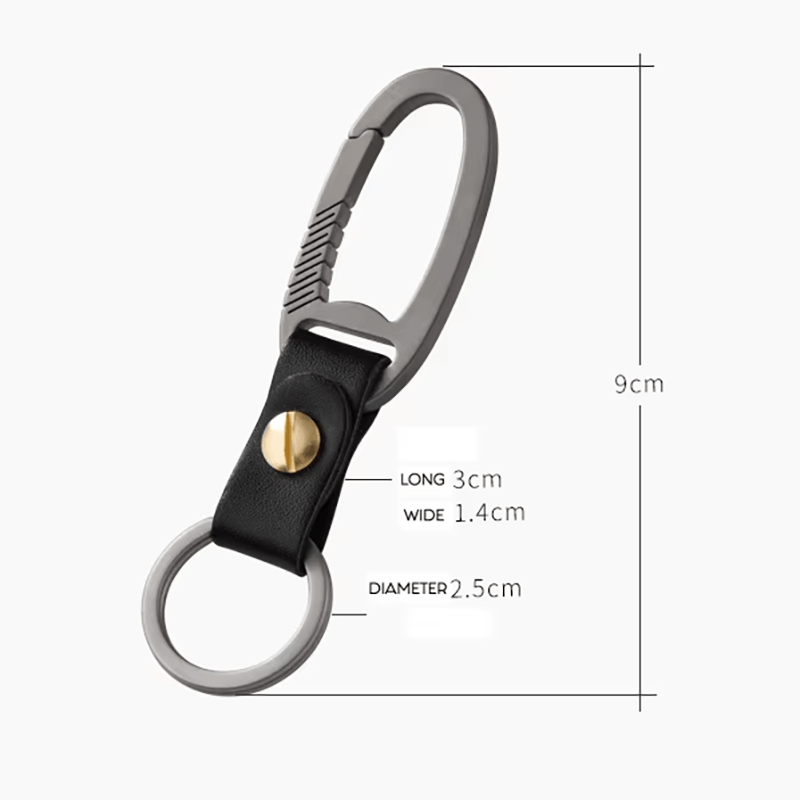Keychain with measurements on a white background.