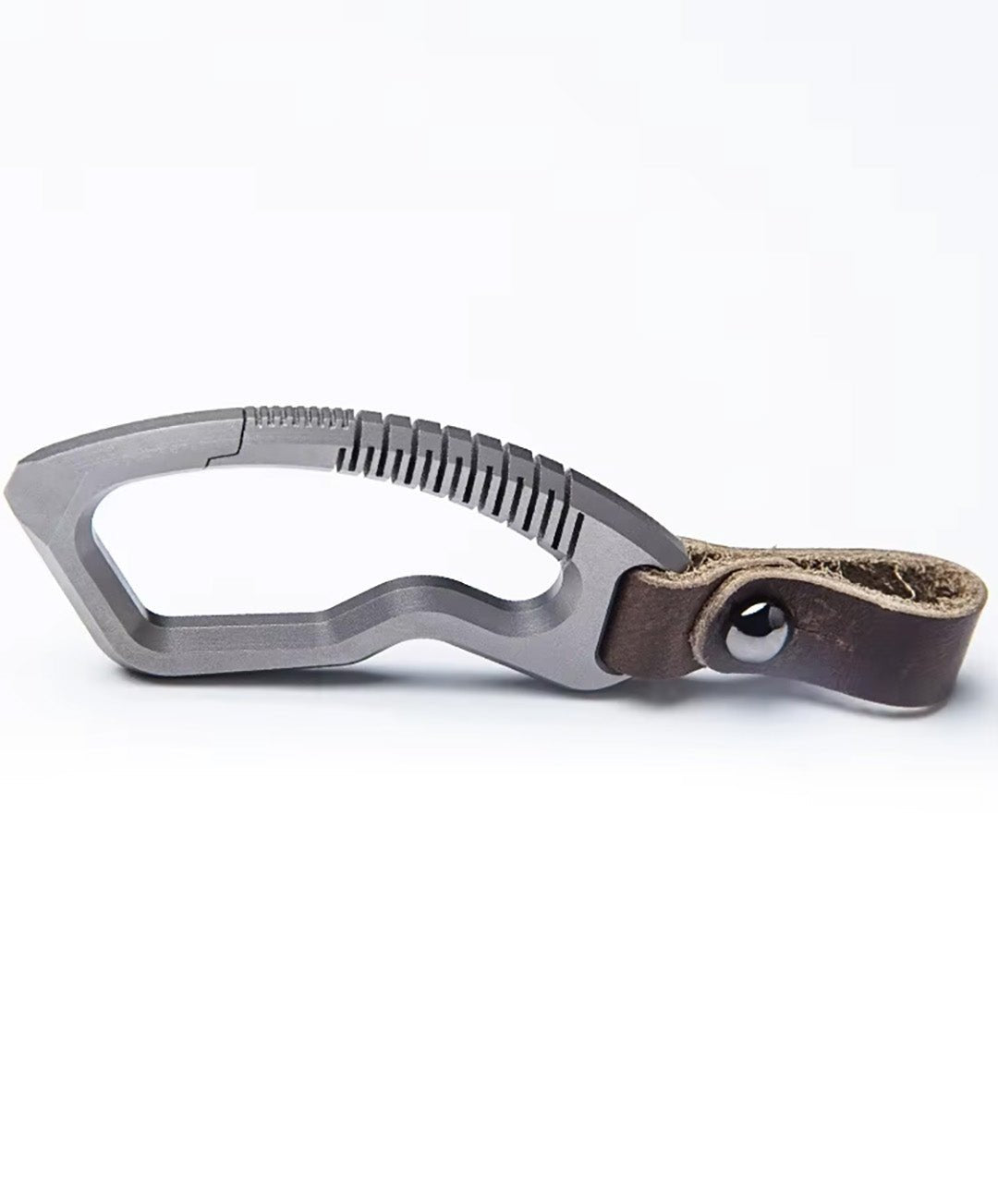 Side profile view of CNC-machined titanium carabiner