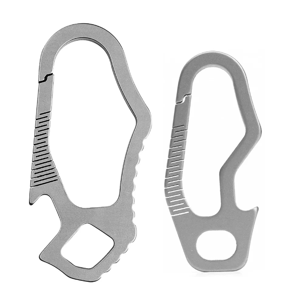 Two titanium carabiners in different sizes displayed together