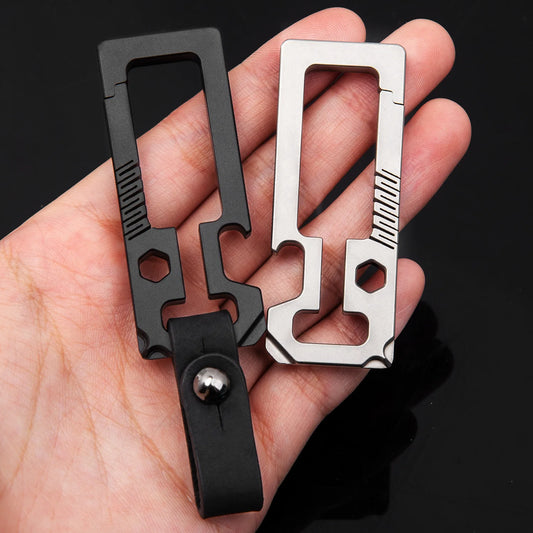 Black and Silver Titanium Carabiners with Leather Straps.