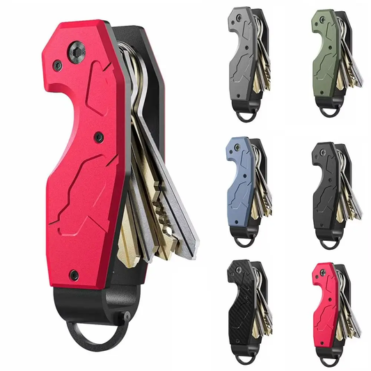 Multitool key holder with various color options on a white background.