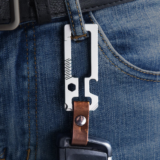 Titanium Carabiner Keychain Attached to Jeans Belt Loop.