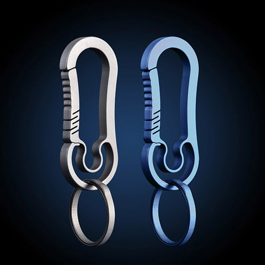 Matte Grey and Blue Titanium Carabiners - CNC made TC4 EDC Keychains.